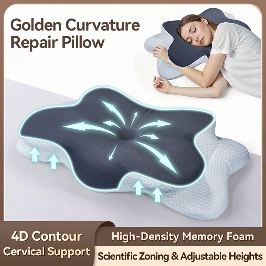 Cervical Neck Pillow , Ergonomic Neck Support Pillow For Sleeping, Contour Memory Foam Side Sleeper Pillow For Back Stomach Sleepers With Pillowcase